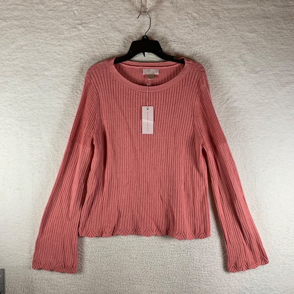 Rachel Parcell Women's Mauve‎ Pink Bell Sleeve Scalloped Hem Sweater Linen L NWT